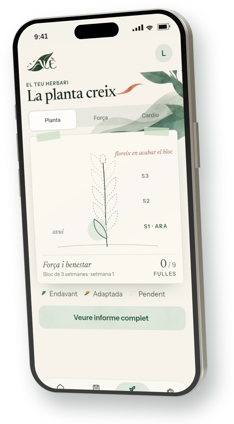 Mòbil amb l’herbari de l’app: una planta que creix amb cada sessió