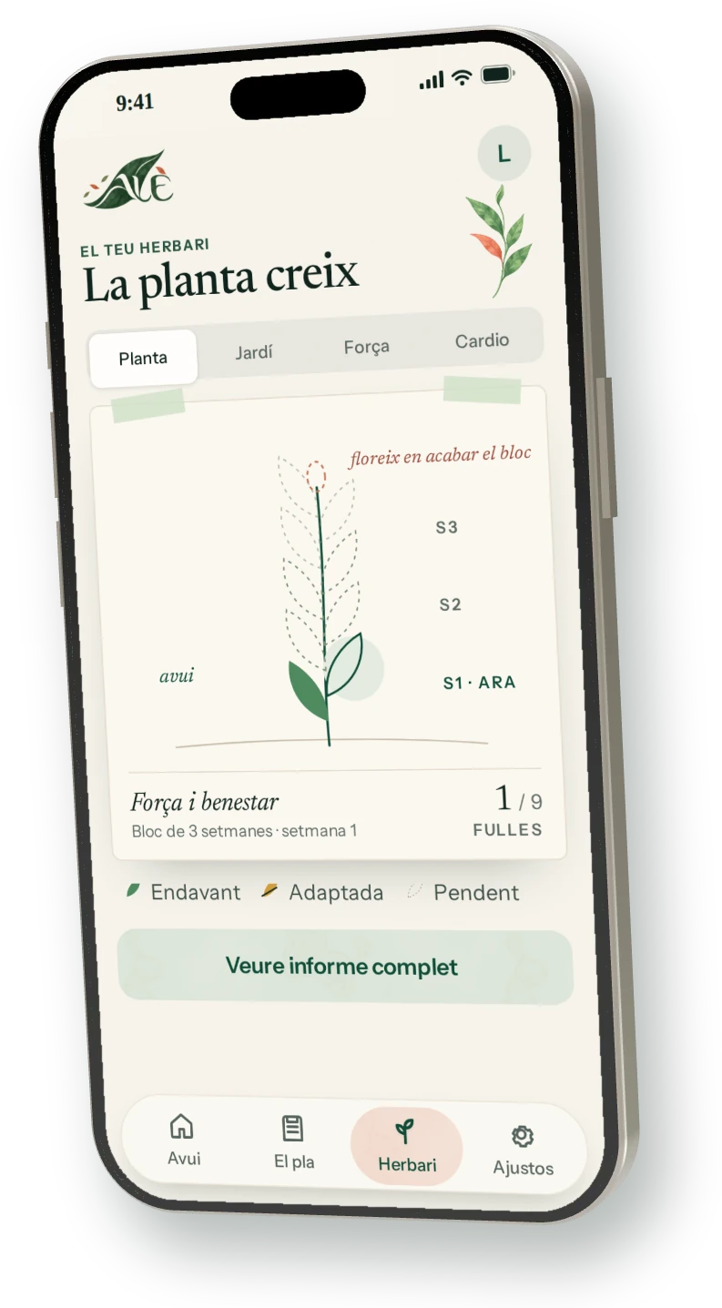 Mòbil amb l’herbari de l’app: una planta que creix amb cada sessió