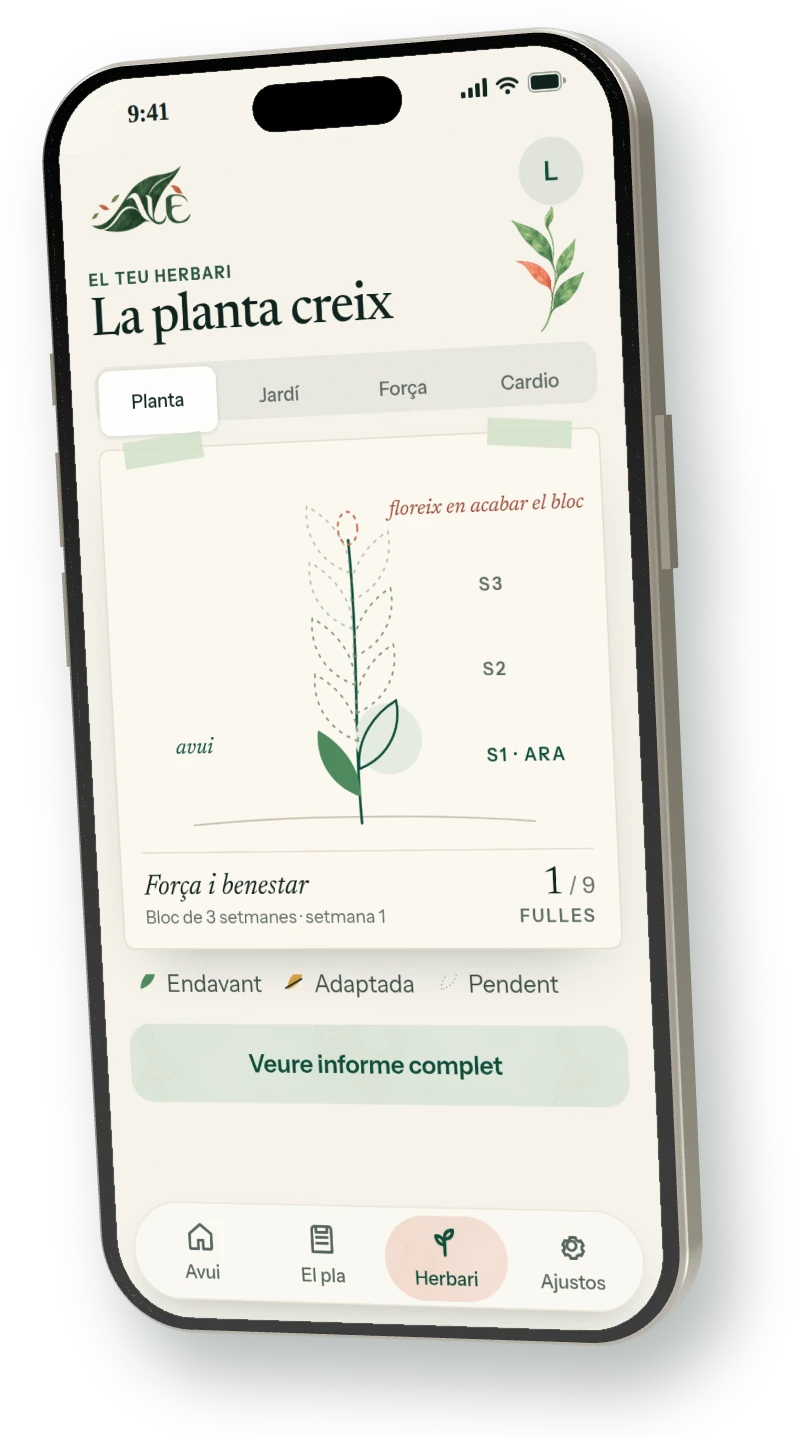 Mòbil amb l’herbari de l’app: una planta que creix amb cada sessió